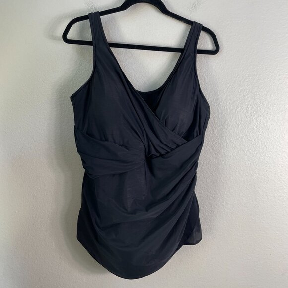 Miraclesuit Womens Plus 22W Black One Piece Swimsuit Draped Front - Picture 1 of 6